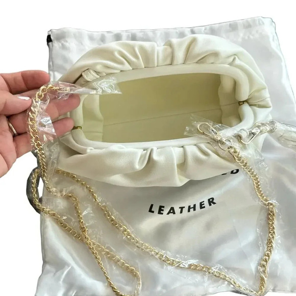 Understated Leather Vegan Ivory Crescent Clutch Gold Crossbody Chain w/Dust Bag - Picture 5 of 11